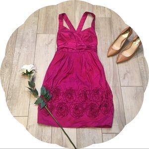 Pink V-neck Cocktail  Dress with Floral Detail